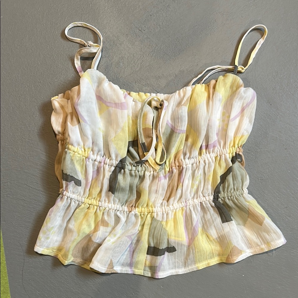 Yellow and White Smocked Peplum Camisole